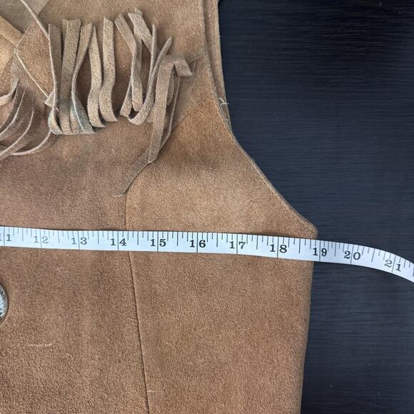 Vintage Suede Fringe Vest Womens Medium Western Leather Concho Tie Front USA - Picture 12 of 14